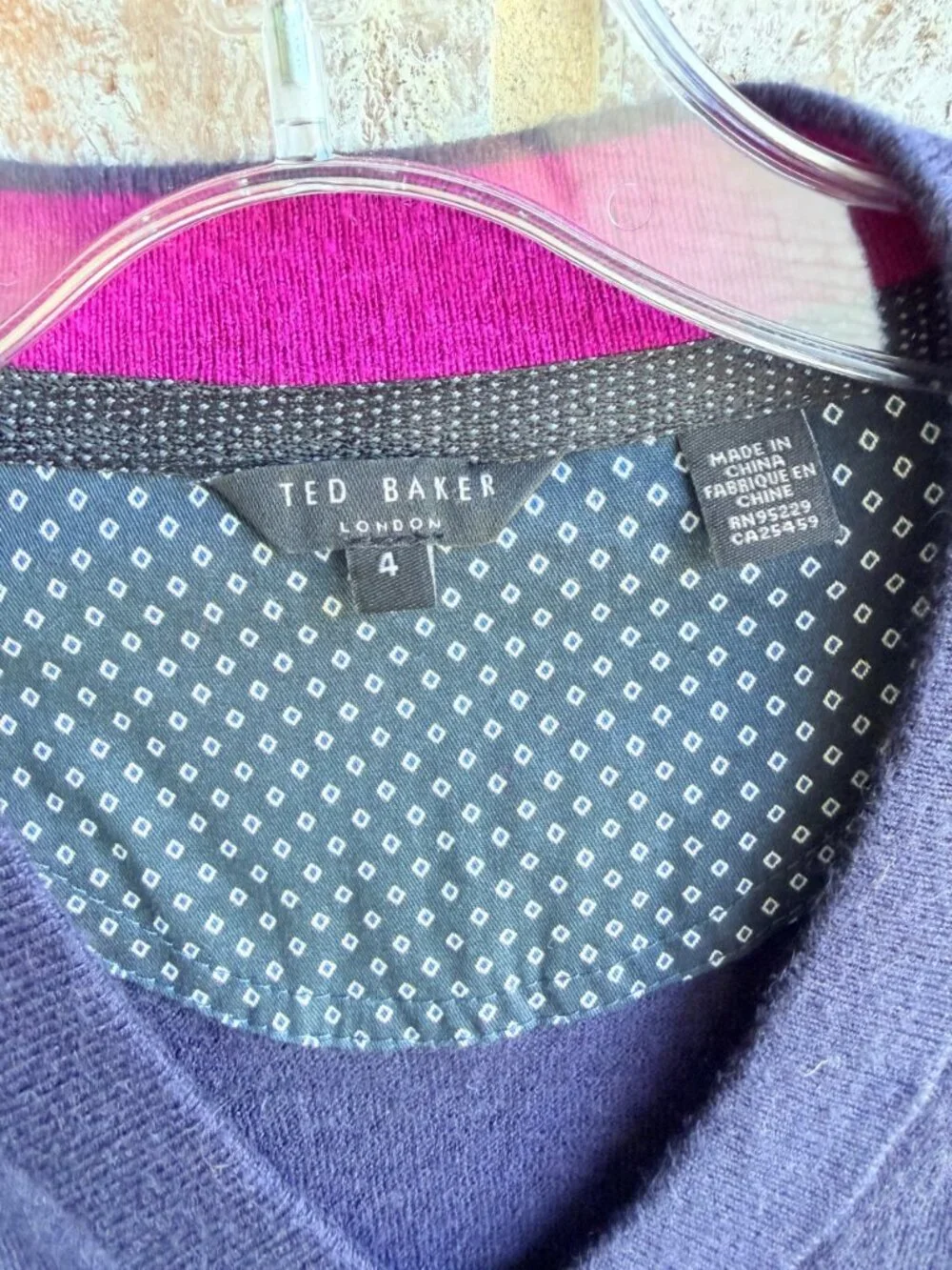 Ted Baker Navy Blue Long Sleeve V-Neck Wool Blend Pullover Sweater Size 4 (L)